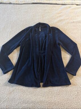 3rd + Malt Women's Open-Front Navy Cardigan with Draped Shawl Collar PM